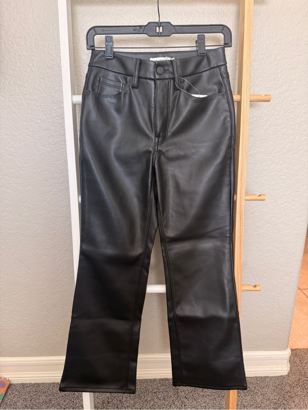 Good American Black Faux Leather Wide-Leg Jeans
